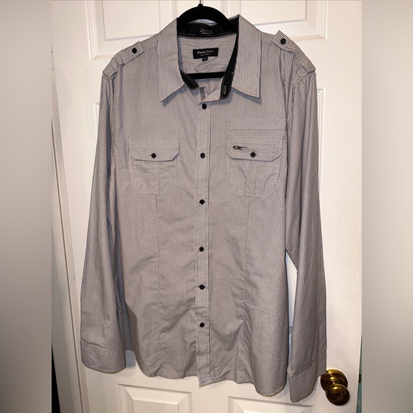 Eighty Eight Platinum 2XL Button Up Shirt Mens XXLarge Gray  Stripe Long Sleeve - Picture 1 of 5